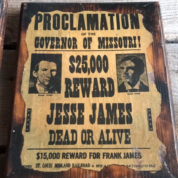 VTG Wild West Buffalo Bill Jesse James Lacquered Decoupage Burnished Wood Signs - Picture 2 of 8